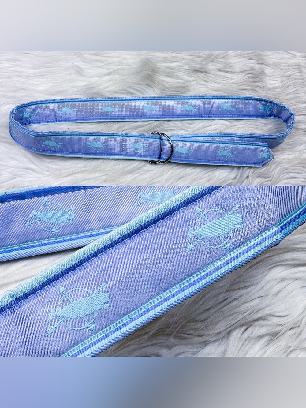 Vintage Nantucket Whale Nautical D Ring Fabric Belt Purple Blue Coastal Preppy